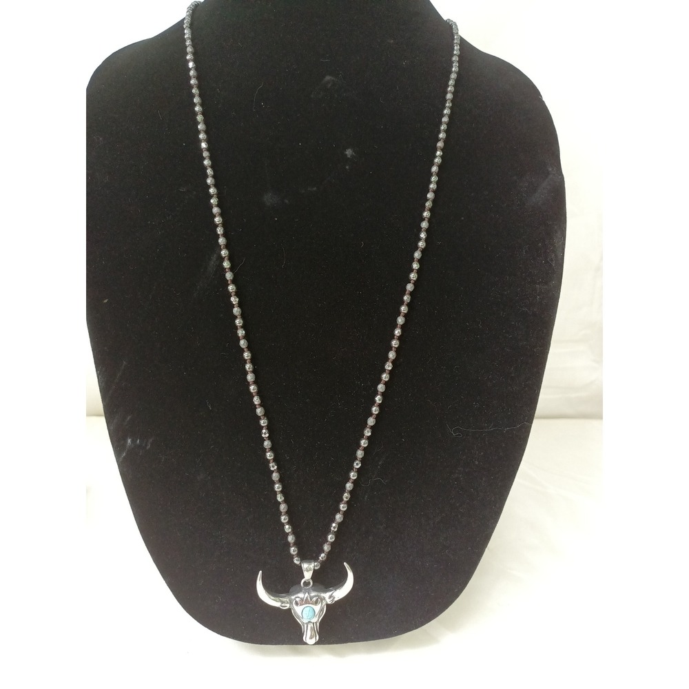 Steer bull necklace gunmetal beaded necklace
